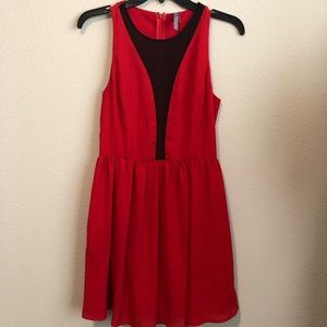 Red and black sheer panel dress